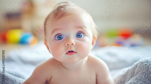 Adorable Baby with Big Blue Eyes - Sweet Innocence and Joy