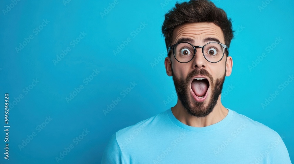 Surprised Man with Open Mouth in Bright Blue Background Surprised Man with Open Mouth in Bright Blue Background