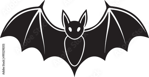black bat silhouette vector illustration, solid white background