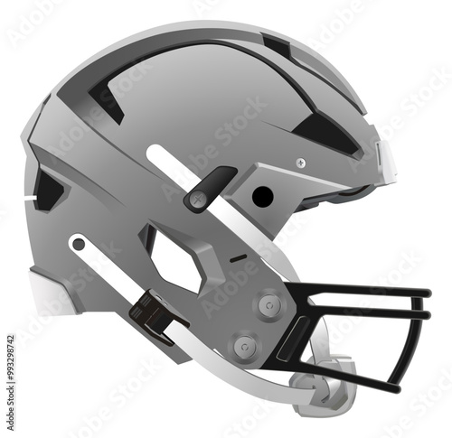 Realistic modern Gray American Football helmet with black mask and chin strap