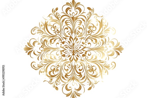 Damask graphic ornament. Floral design element. Gold pattern