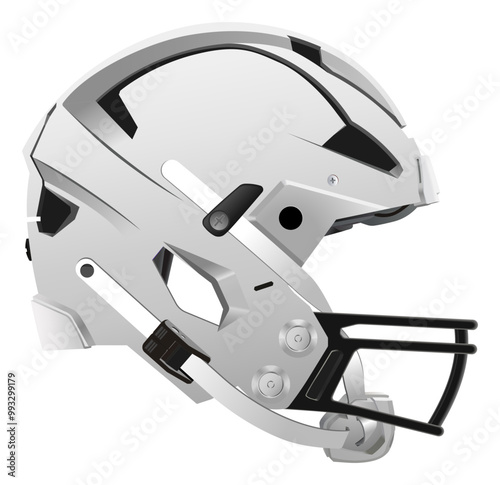 Realistic modern White American Football helmet with black mask and chin strap