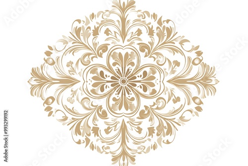 Damask graphic ornament. Floral design element. Gold pattern