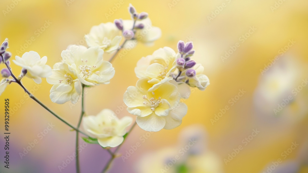 Obraz premium Gentle yellow and pale lavender flowers create soft, uplifting atmosphere, perfect for evoking feelings of tranquility and joy in any setting