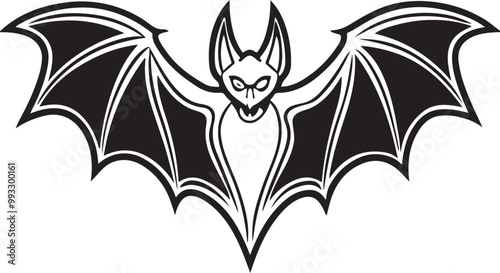 black bat silhouette vector illustration, solid white background