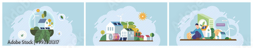 Clean energy concept. Solar panels power homes and communities while reducing environmental impact. Ideal for sustainability projects, green technology presentations, eco-friendly designs, renewable
