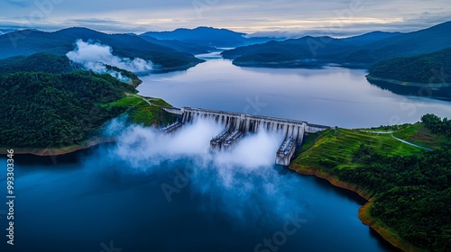 Hydroelectric dam surrounded by majestic mountains