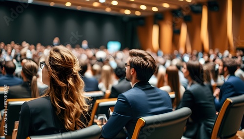 Engaged Audience at Professional Conference, Attentively Listening to Speakers in Modern Seminar Venue