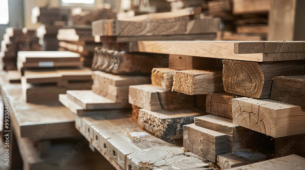 Stacks of Wood Pieces in Carpentry Storage Area Stacks of Wood Pieces in Carpentry Storage Area