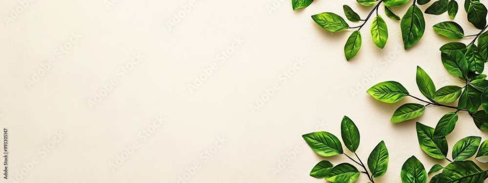 Lush Green Leaves on Neutral Background with Copy Space Lush Green Leaves on Neutral Background with Copy Space