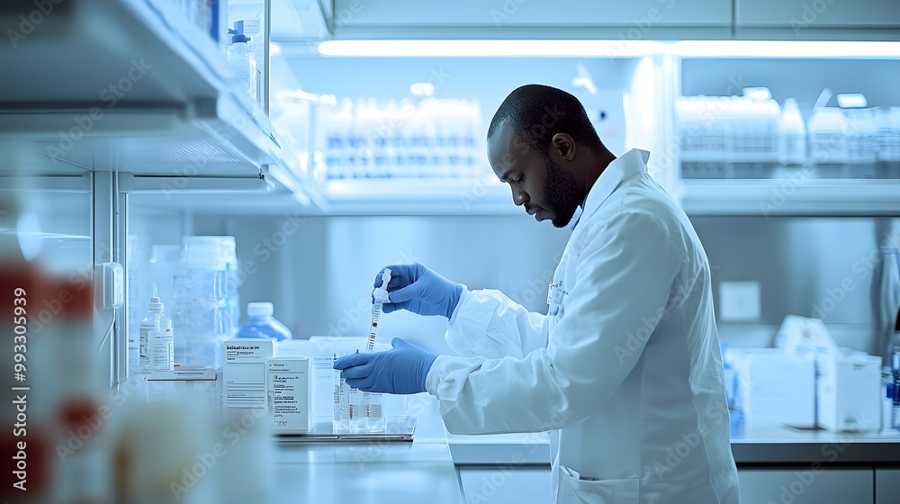 Laboratory Technician Working with Reagents in Hospital Lab Laboratory Technician Working with Reagents in Hospital Lab