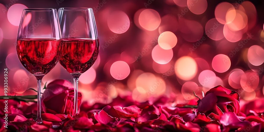 Romantic background with glasses of wine and a bouquet of roses
Romantic background with glasses of wine and a bouquet of roses
