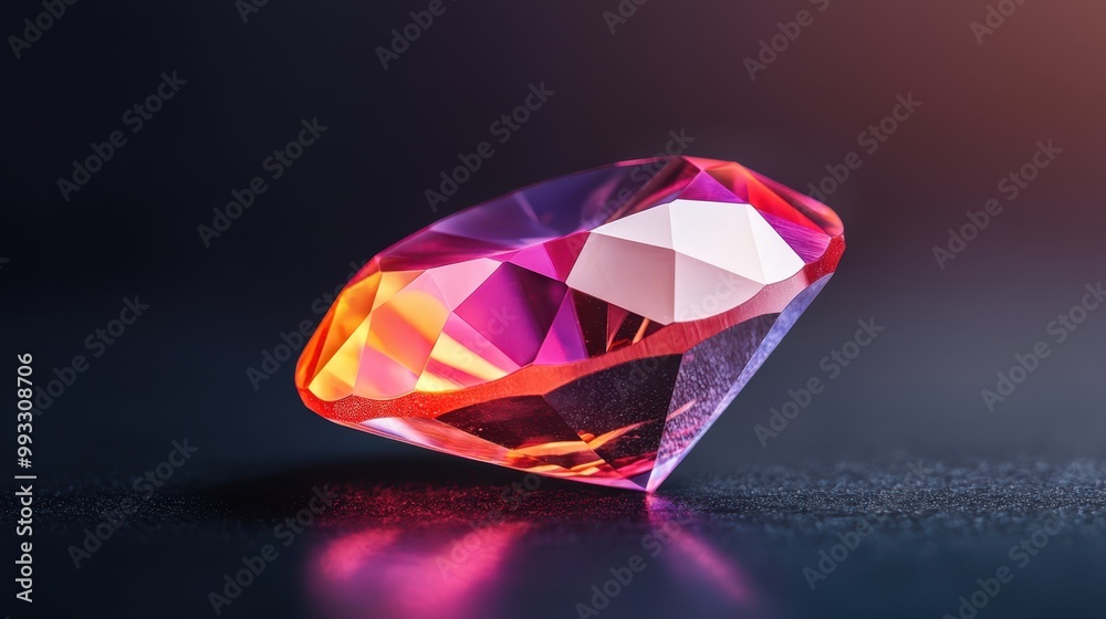 Brilliance Unveiled: Large Gemstone on Reflective Surface Emitting Colorful Elegance Brilliance Unveiled: Large Gemstone on Reflective Surface Emitting Colorful Elegance