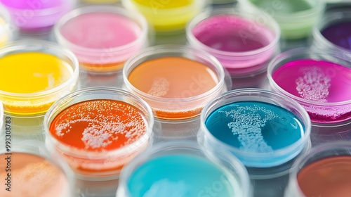 Colorful Bacterial Growth in Petri Dishes