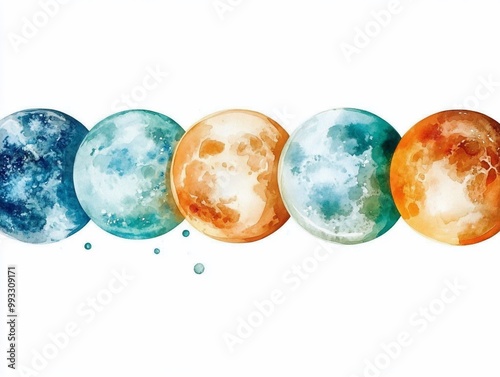 Watercolor Moon Phases Illustration.