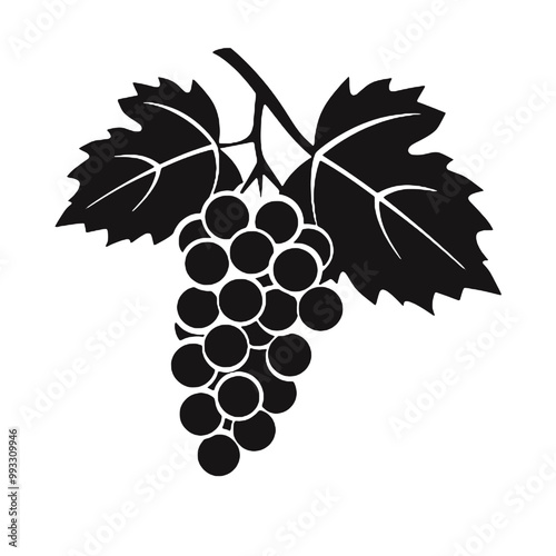 Grapes Hanging from Leaves Silhouette Vector Illustration Transparent Background