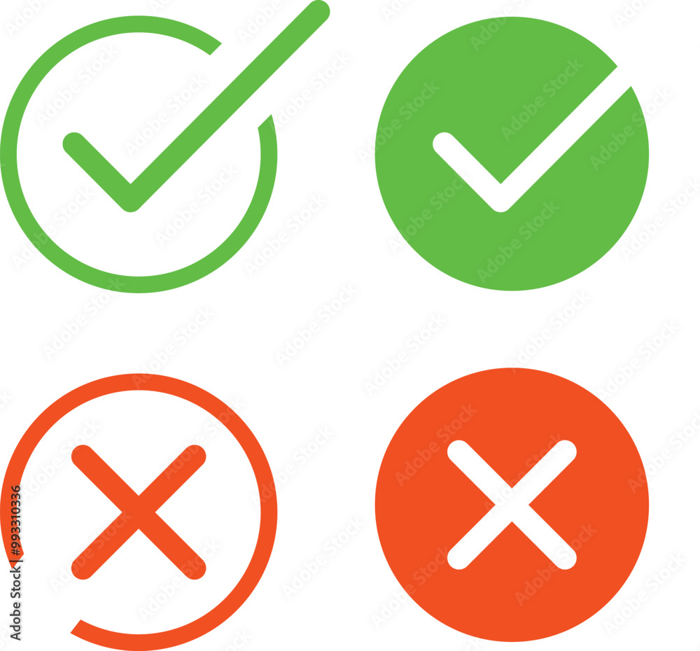 Correct and wrong icon set in green and red colors Vector illustration , element design Correct and wrong icon set in green and red colors Vector illustration , element design