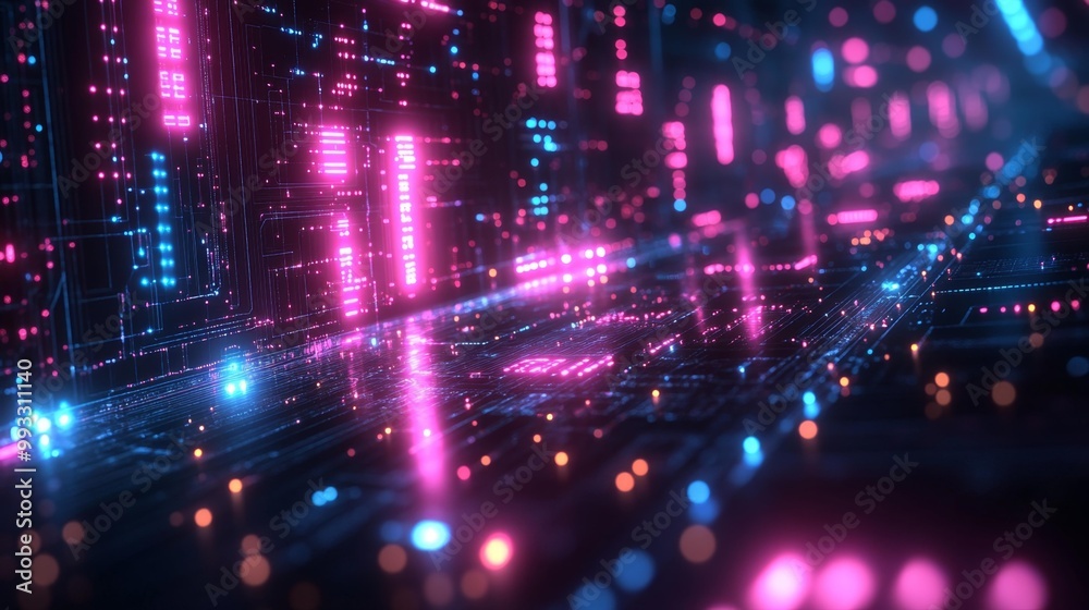 Futuristic Neon Cyber Cityscape Generative AI