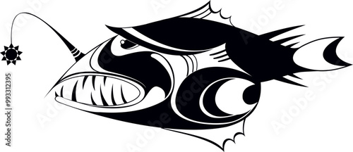 Original fish illustration. Predator fish. Black and white illustration