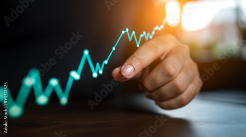 Hand Pointing at Upward Trend Line Graph