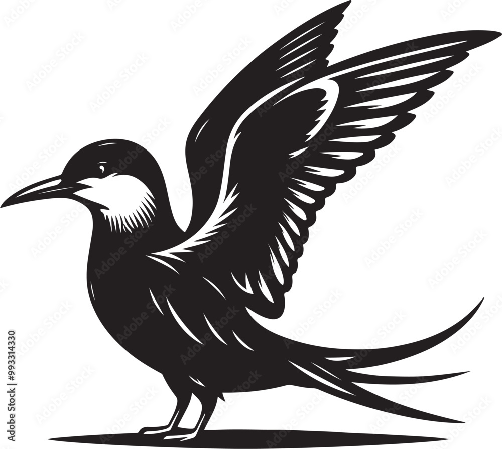 Obraz premium black Aleutian birds silhouette vector illustration, solid white background