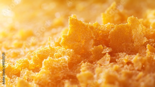 Close-up of crispy golden cornflakes, a breakfast cereal.