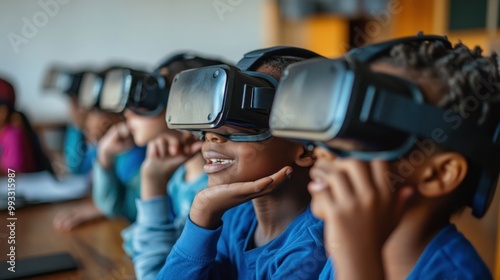 Children Immersed in Virtual Reality with VR Headsets