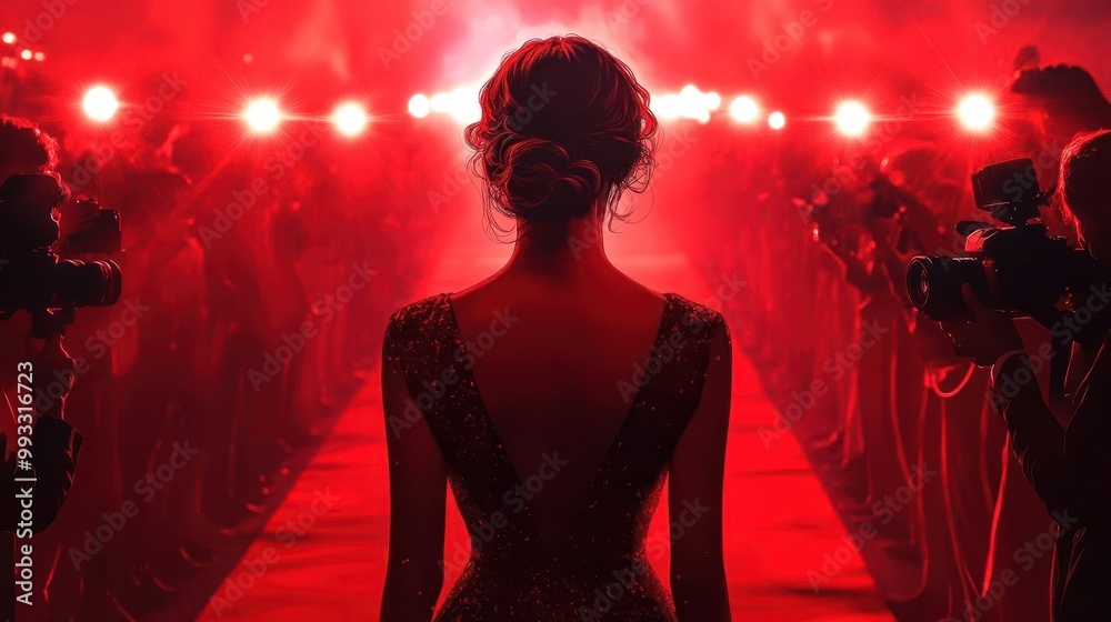illustration of a woman confidently walking down a red carpet dressed ...