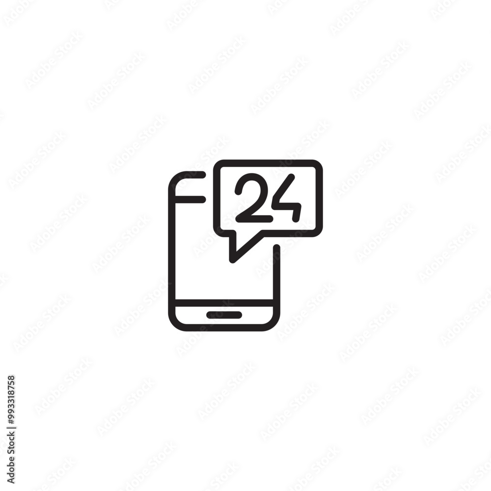A line drawing of a smartphone with a speech bubble showing A line drawing of a smartphone with a speech bubble showing