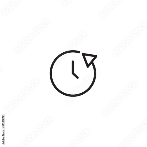 A line drawing of a clock with a curved arrow, indicating time passing. A minimalist illustration of a clock with a curved arrow pointing clockwise, suggesting the passage of time. Icon representing t