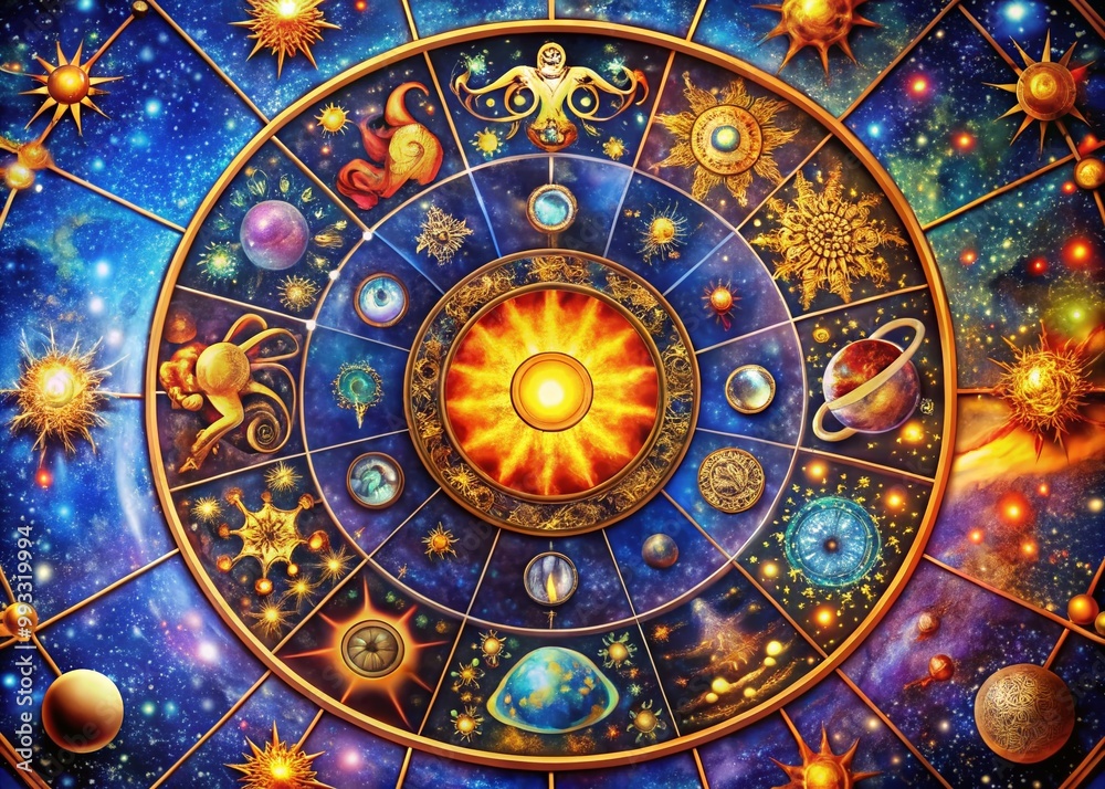 Fototapeta premium Intricate Astrology Patterns and Symbols on a Cosmic Background for Spiritual and Mystical Themes