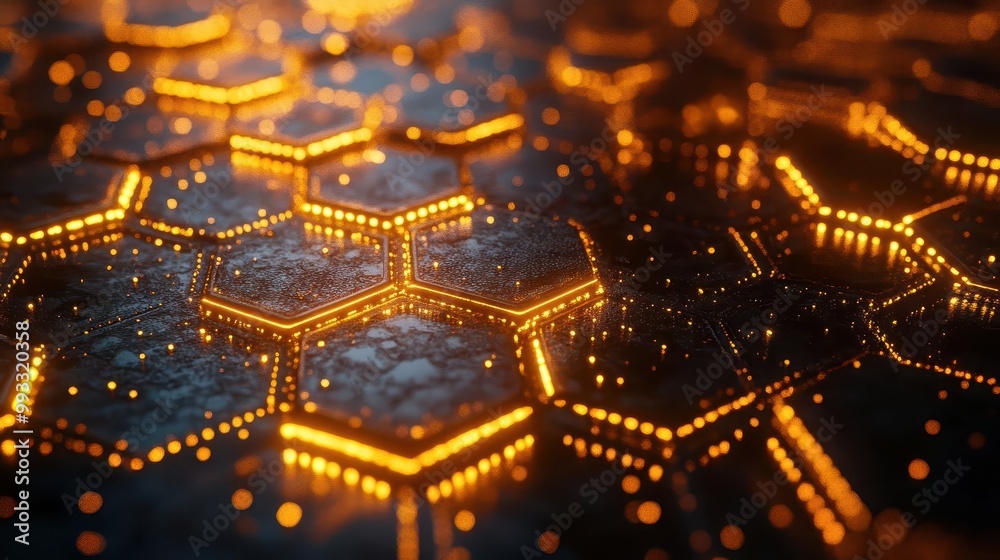 intricate abstract digital artwork showcasing a luminous hexagonal pattern with a blend of glowing gold shades of brown and deep black creating a futuristic and luxurious aesthetic intricate abstract digital artwork showcasing a luminous hexagonal pattern with a blend of glowing gold shades of brown and deep black creating a futuristic and luxurious aesthetic