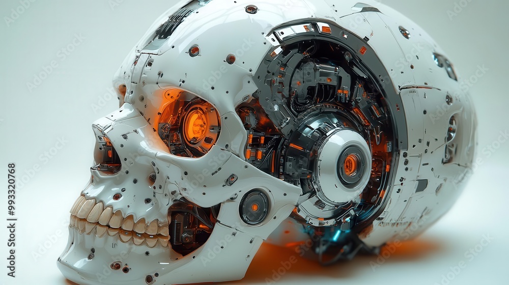 Fototapeta premium intricate cybernetic skull design showcasing advanced technology and artificial intelligence elements creating a striking visual that combines realism with a futuristic aesthetic