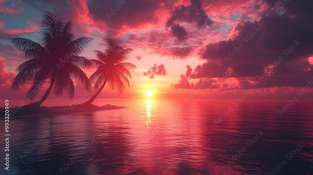 Vibrant tropical sunset with palm trees Vibrant tropical sunset with palm trees