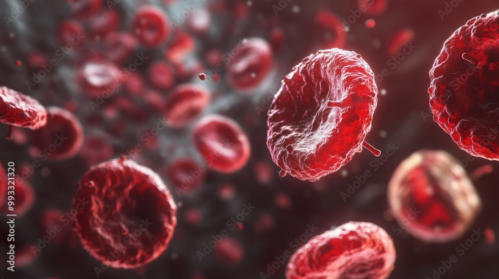 Fototapeta premium 3D illustration of leukemia cells in the bloodstream. 