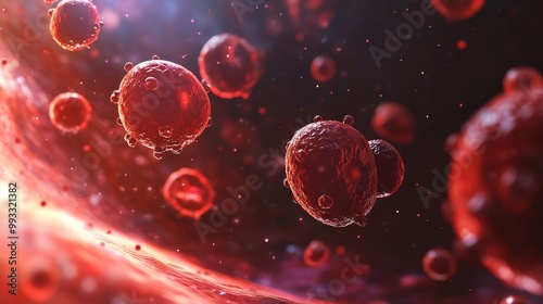 3D illustration of leukemia cells in the bloodstream.  photo