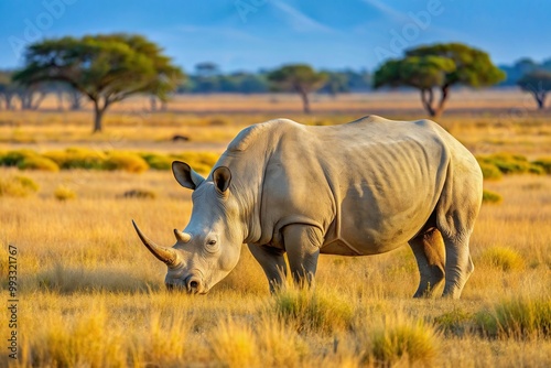 Wallpaper Mural white rhino, mammal, rhino, high angle, grassland, dusty, wilderness, animal behavior, Kalahari, wildlife, Southern African White Rhino Ceratotherium simum grazing in the Kalahari High Angle Torontodigital.ca