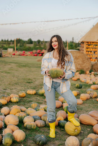 women on a pumpkin farm, Halloween pumpkin patch