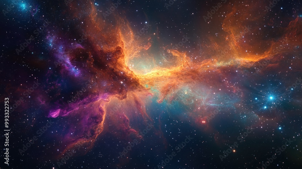 Obraz premium A stunning starscape reveals a vibrant nebula unfurling its luminous wings illuminating the expanses of space in a dazzling display of cosmic light and color
