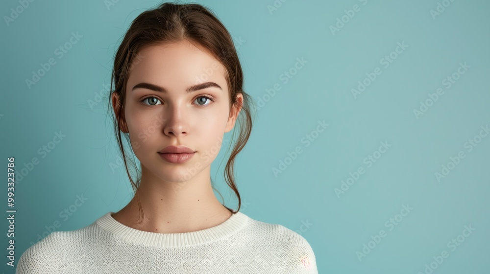 Professional Portrait of a Young Woman with Clear Skin and Minimalist Background - Ideal for Lifestyle and Beauty Use