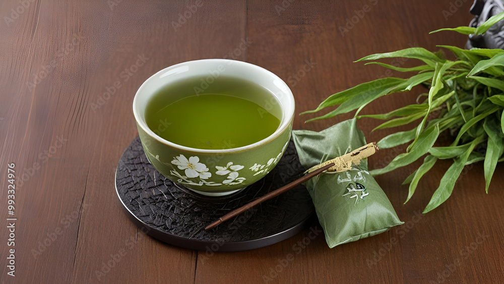 Green japanese tea Green japanese tea on wooden table. Top view traditional wooden table background, Green japanese tea Green japanese tea on wooden table. Top view traditional wooden table background,