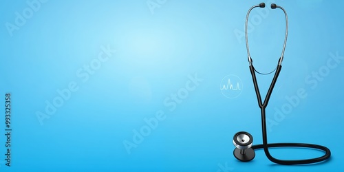 Black stethoscope on blue background photo