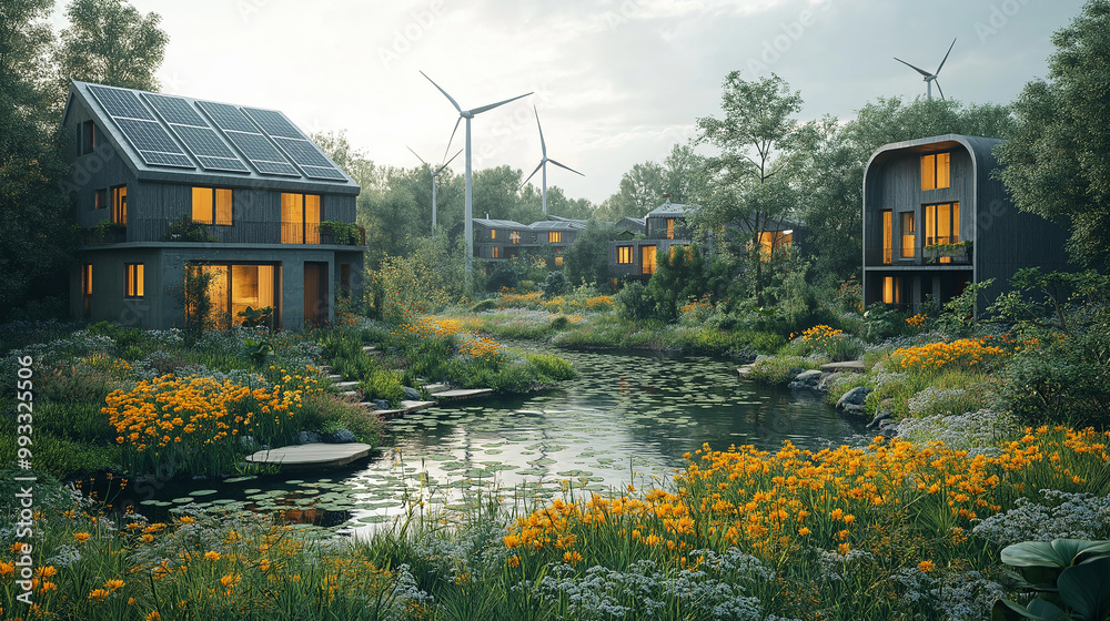 A rural village entirely powered by renewable energy, with solar panels ...
