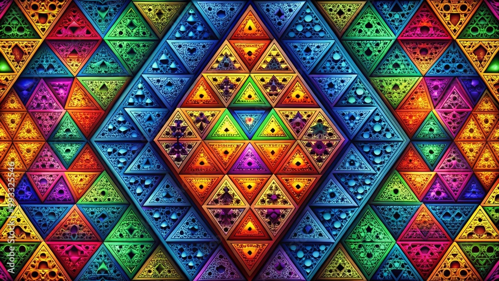 Intricate Fractal Triangle Design with Vivid Colors and Geometric Patterns for Creative Projects Intricate Fractal Triangle Design with Vivid Colors and Geometric Patterns for Creative Projects