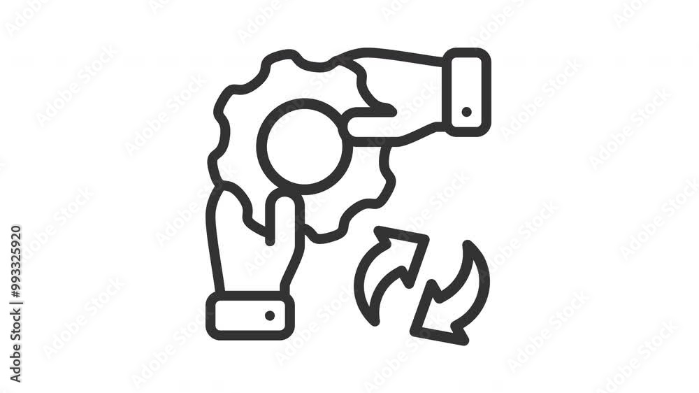 Animated partnership with two hands holding gear with arrows indicating exchange; suitable for concepts of collaboration, partnership, teamwork, business transfer, and technology Animated partnership with two hands holding gear with arrows indicating exchange; suitable for concepts of collaboration, partnership, teamwork, business transfer, and technology