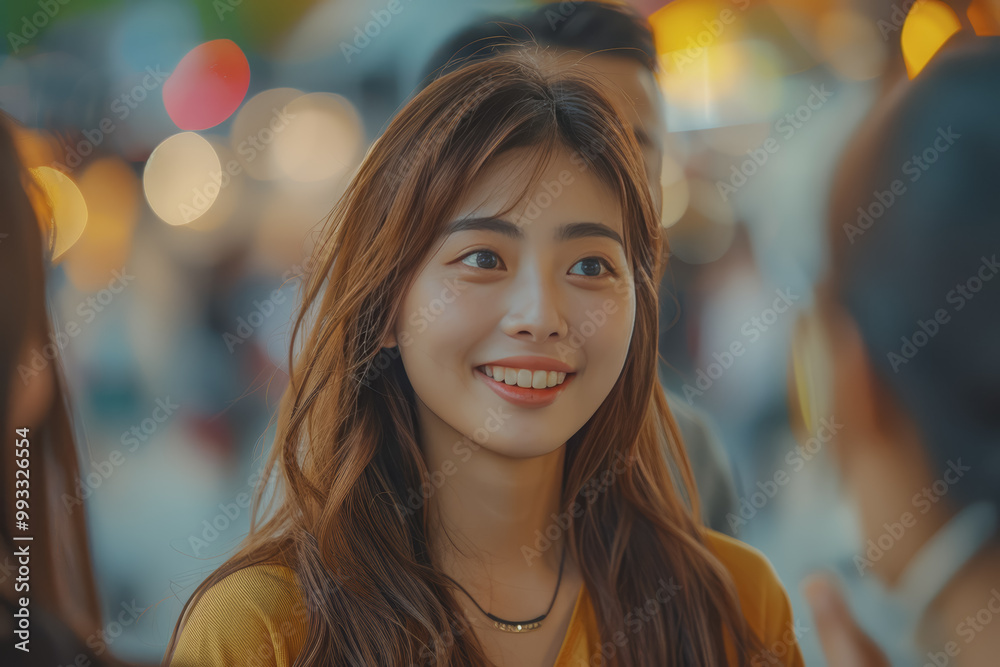 Obraz premium Happy young Asian woman organizing urban lifestyle group play and talk friendship day.