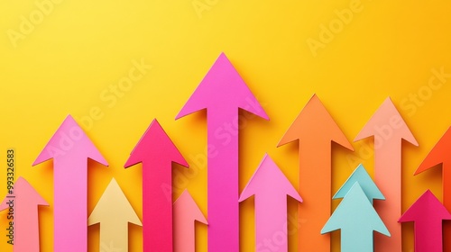 Colorful arrows graphic for market strategy, business growth, and financial development