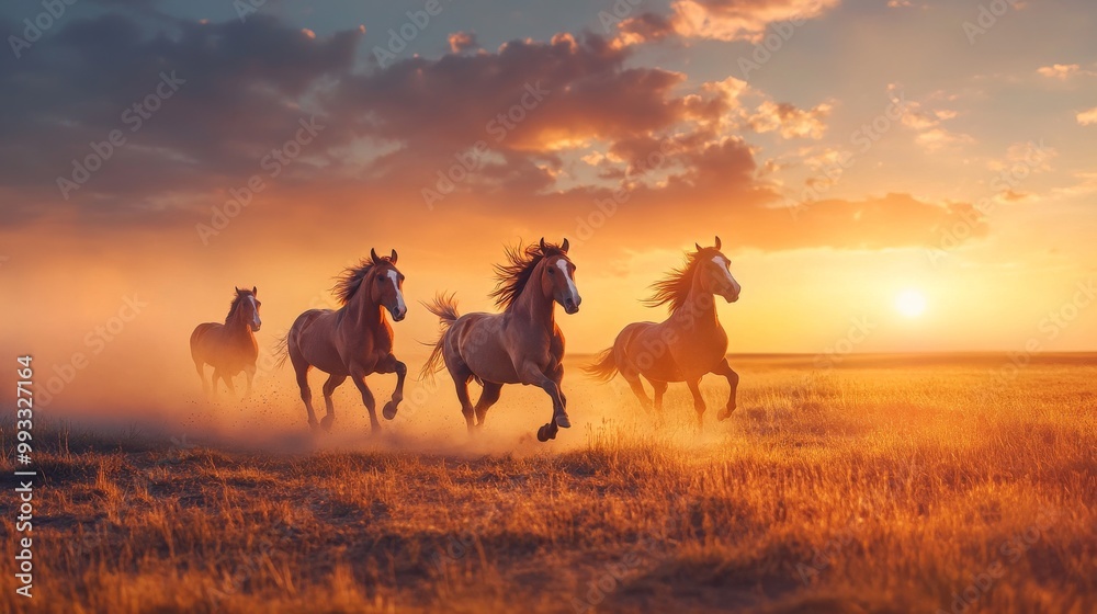 herds of horses gallop across the field herds of horses gallop across the field