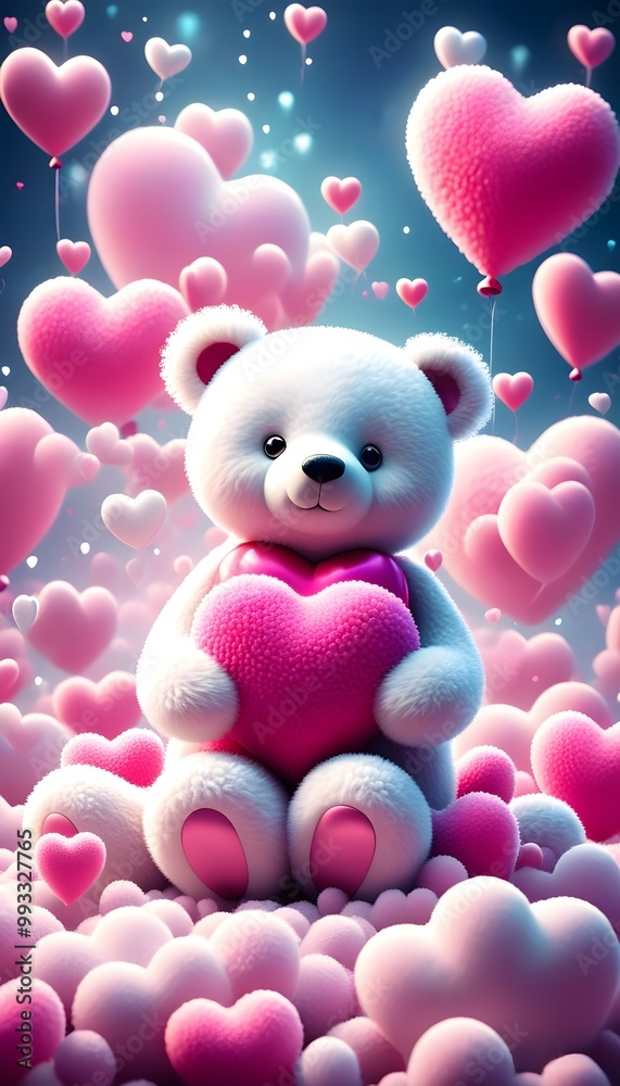 adorable bear on cloud holding heart surrounded by balloons adorable bear on cloud holding heart surrounded by balloons