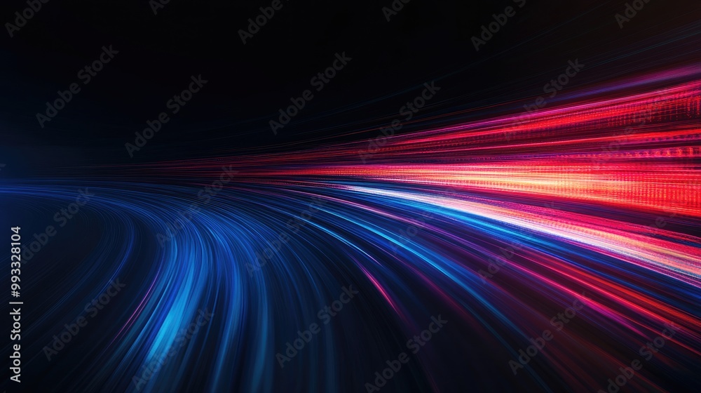 Speedy light lines create motion blur against a dark background simulating data transfer with a gradient from blue to red Speedy light lines create motion blur against a dark background simulating data transfer with a gradient from blue to red